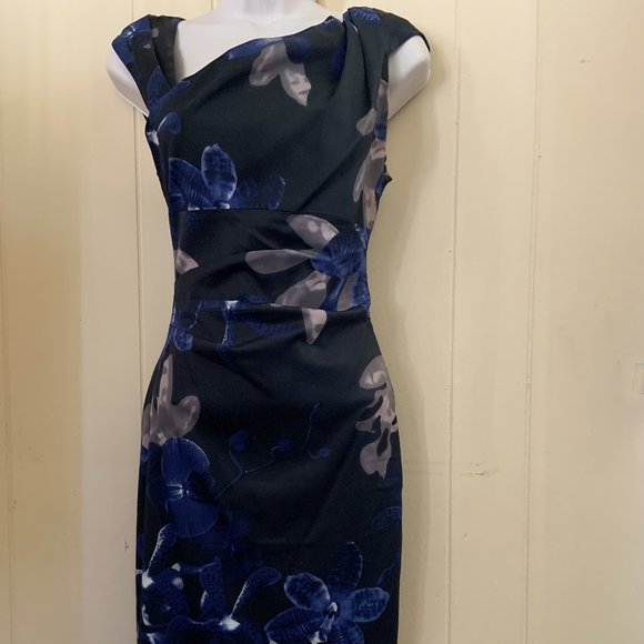 Karen Millen Black Floral One Shoulder Fitted Bodycon Dress Size 2 - Picture 1 of 4